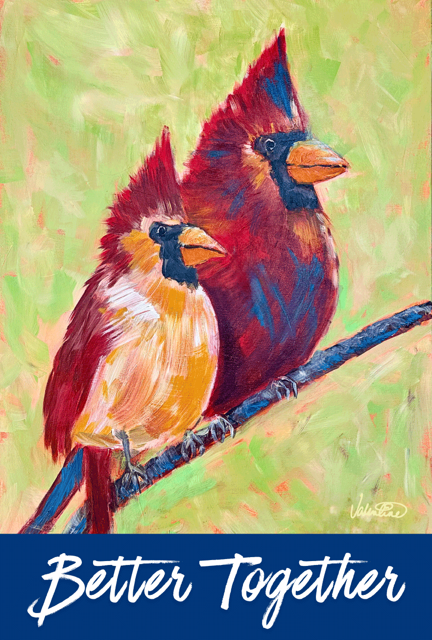 VALENTINE FINE ART TWO CARDINALS BETTER TOGETHER