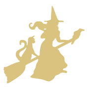 Basic Shape Witch On Broom With Cat MDF Cutout Halloween Decor - Unfinished For DIY