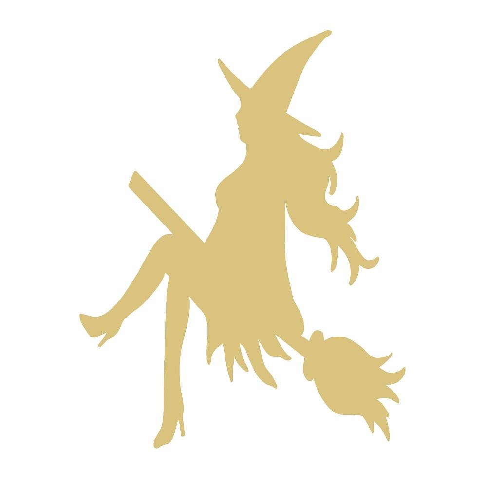 Basic Shape Witch MDF Cutout Silhouette On Broom Style 15 - Unfinished For DIY