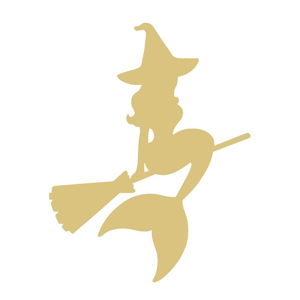 Basic Shape Witch Silhouette MDF Cutout On Broom - Unfinished For DIY