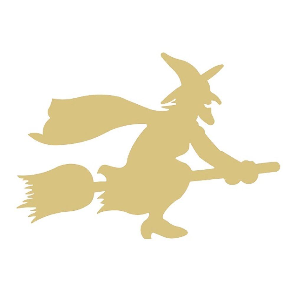 Basic Shape Witch On Broom MDF Cutout Halloween Decor - Unfinished For DIY
