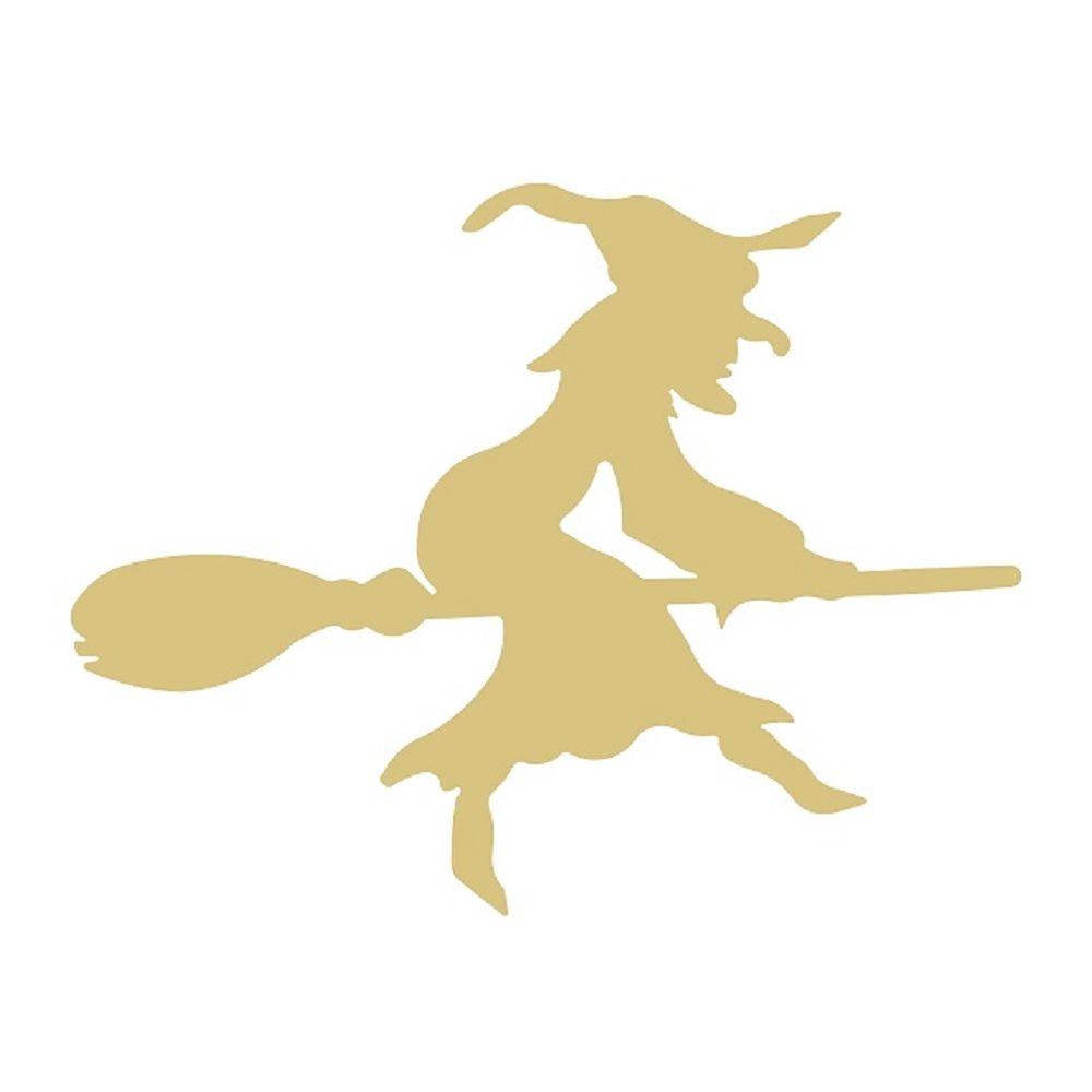 Basic Shape Witch MDF Cutout Silhouette On Broom Style 5 - Unfinished For DIY