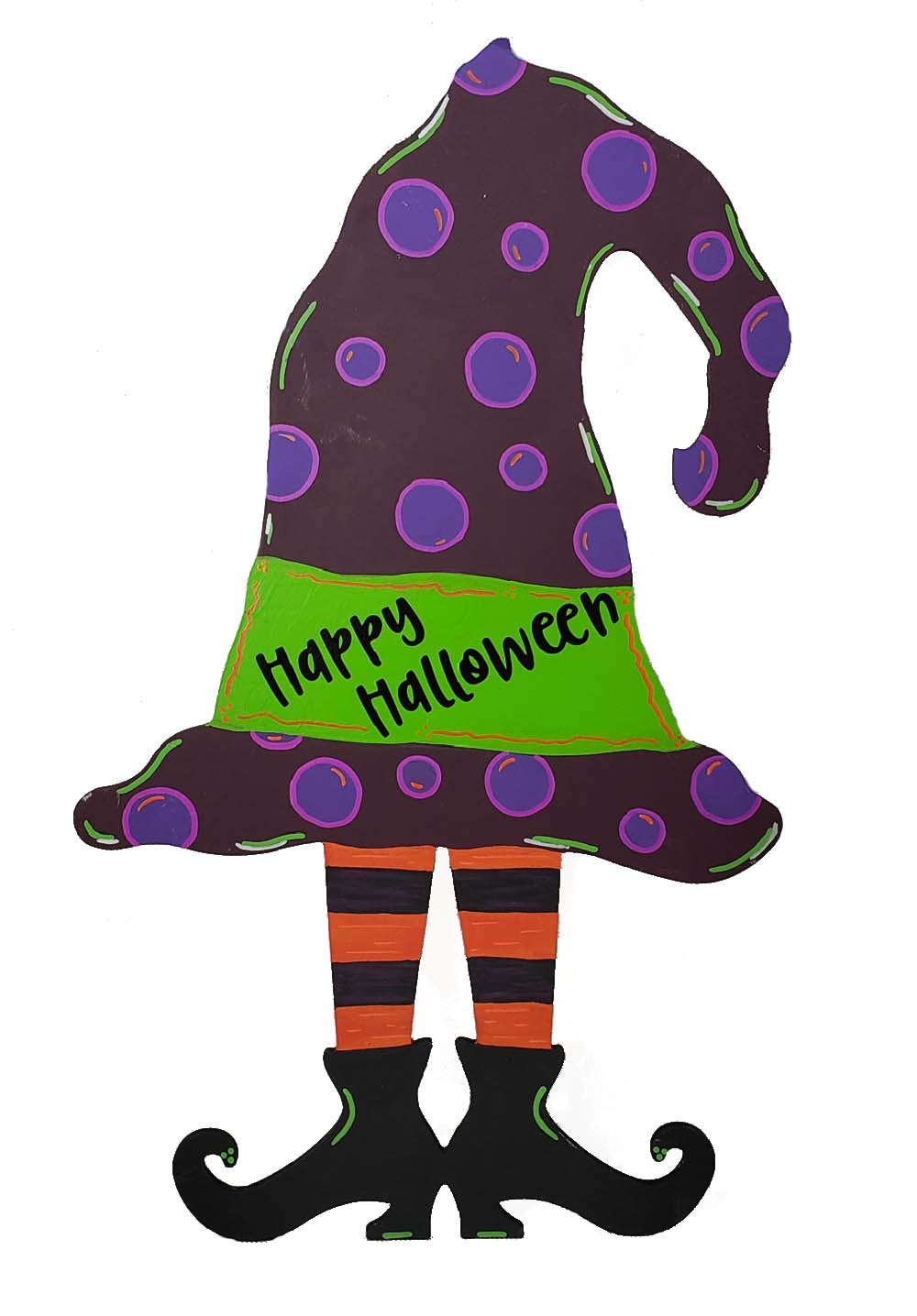 Design By Line Witch Silhouette MDF Cutout Polka Dot Dress Halloween - Unfinished For DIY