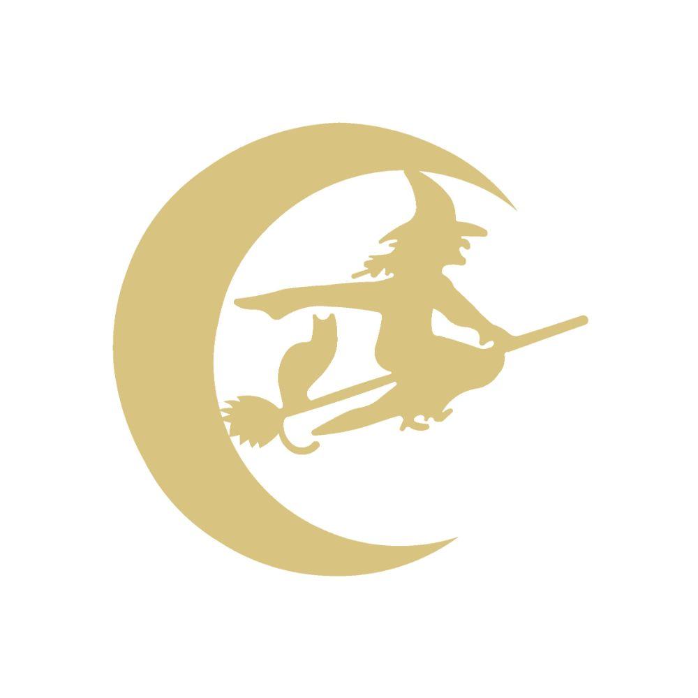 Basic Shape Moon MDF Cutout Witch On Crescent Silhouette - Unfinished For DIY