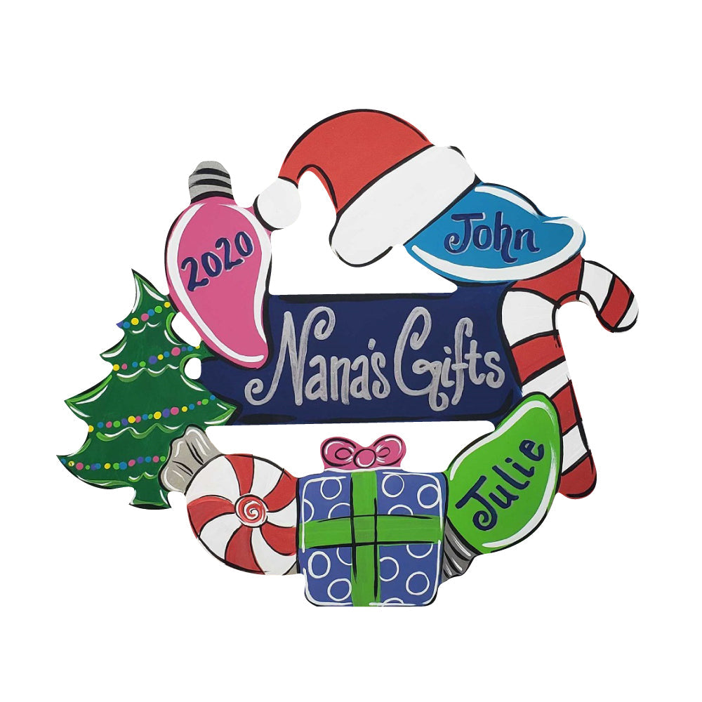 Basic Shape Wreath MDF Cutout Christmas Gift, Light, Candy Cane And Tree - Unfinished For DIY