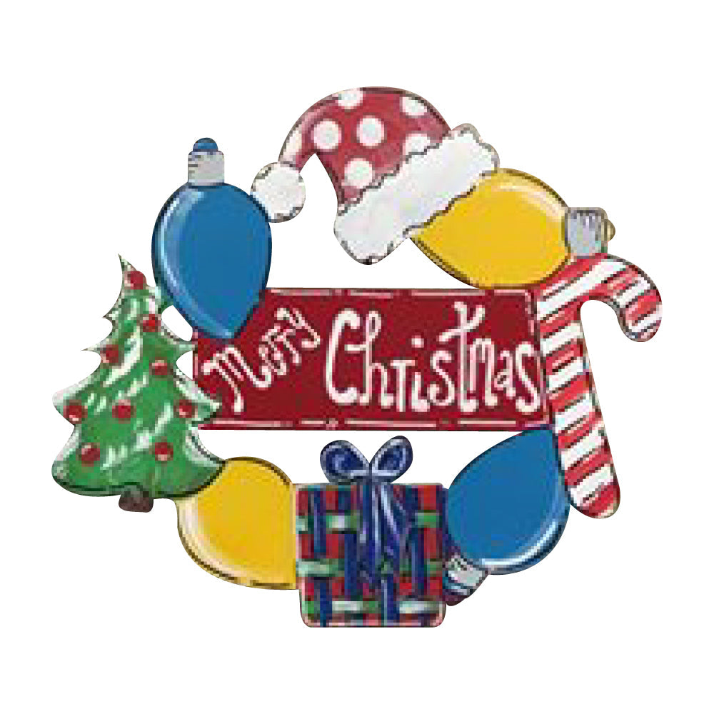 Basic Shape Wreath MDF Cutout Christmas Gift, Light, Candy Cane And Tree - Unfinished For DIY