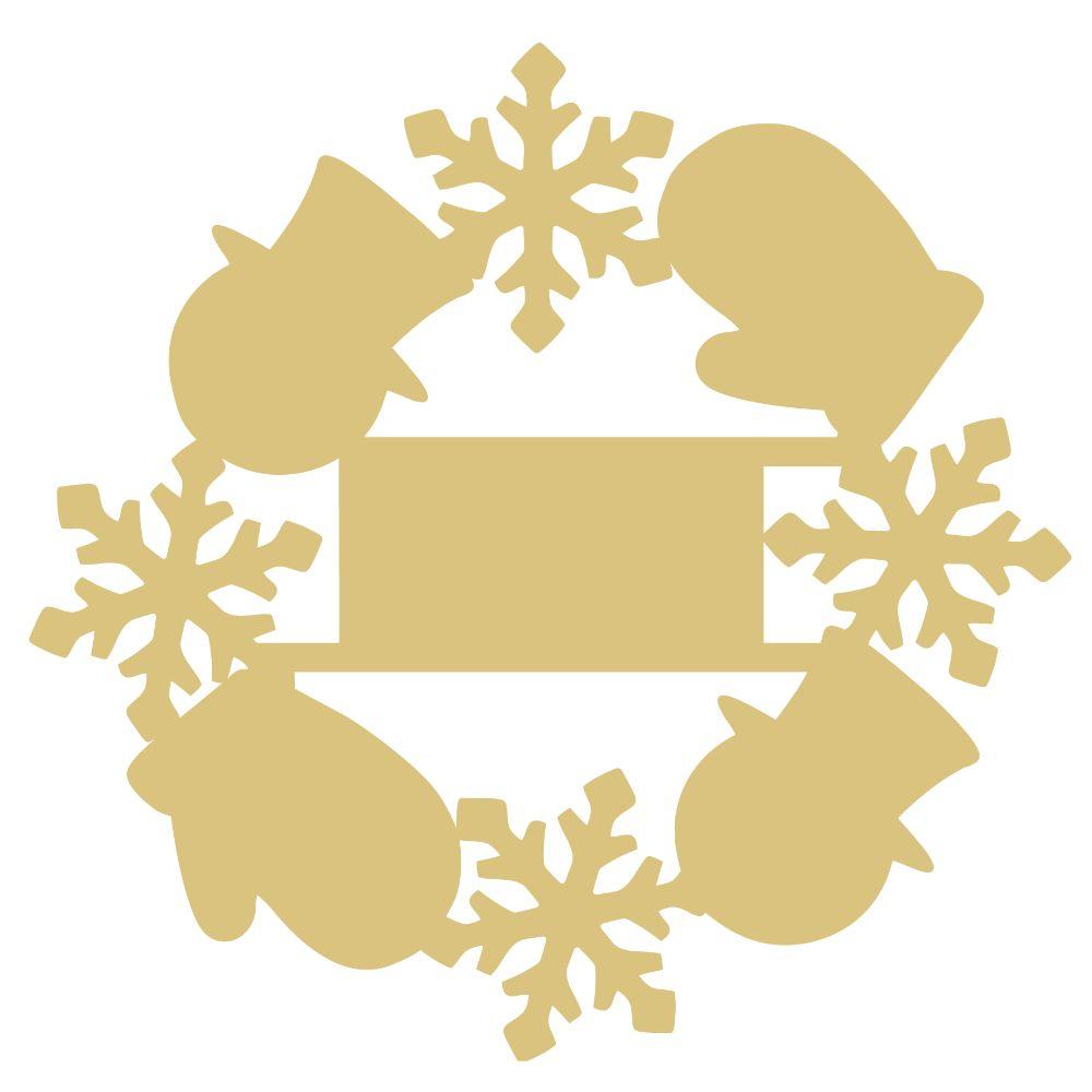Basic Shape Wreath MDF Cutout Winter Mittens Snowflakes Ribbon - Unfinished For DIY