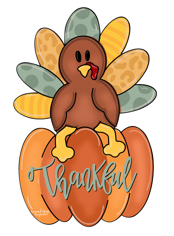 WAYWARD WHIMSY THANKFUL TURKEY ON A PUMPKIN