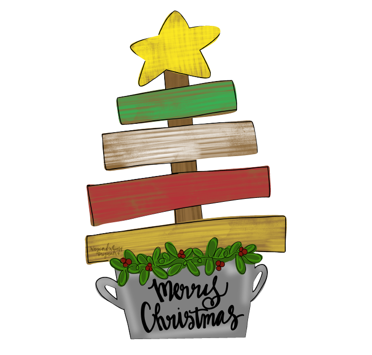 WAYWARD WHIMSY MERRY CHRISTMAS WOOD PLANK TREE