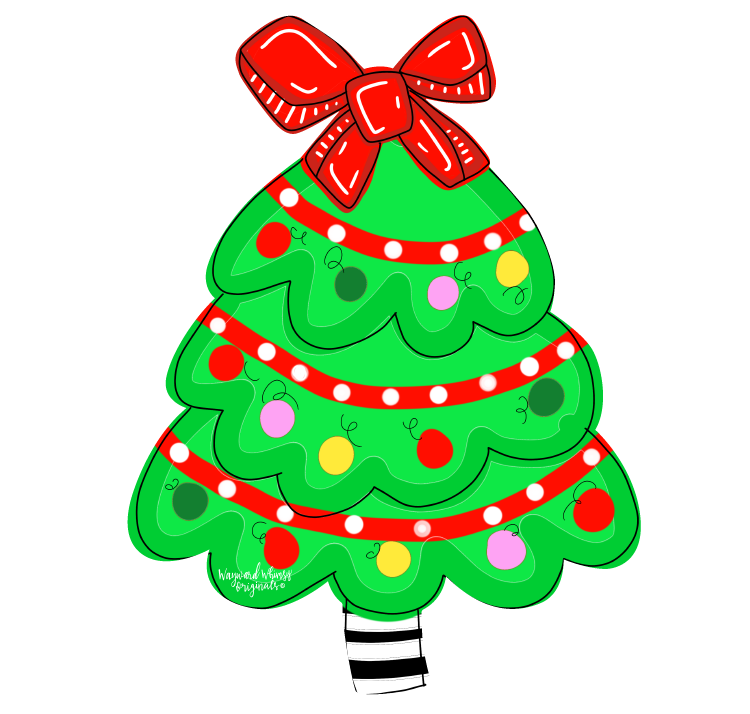 WAYWARD WHIMSY CHRISTMAS TREE WITH RED RIBBON
