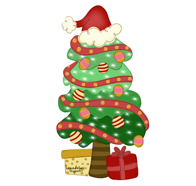 WAYWARD WHIMSY CHRISTMAS TREE WITH SANTA HAT