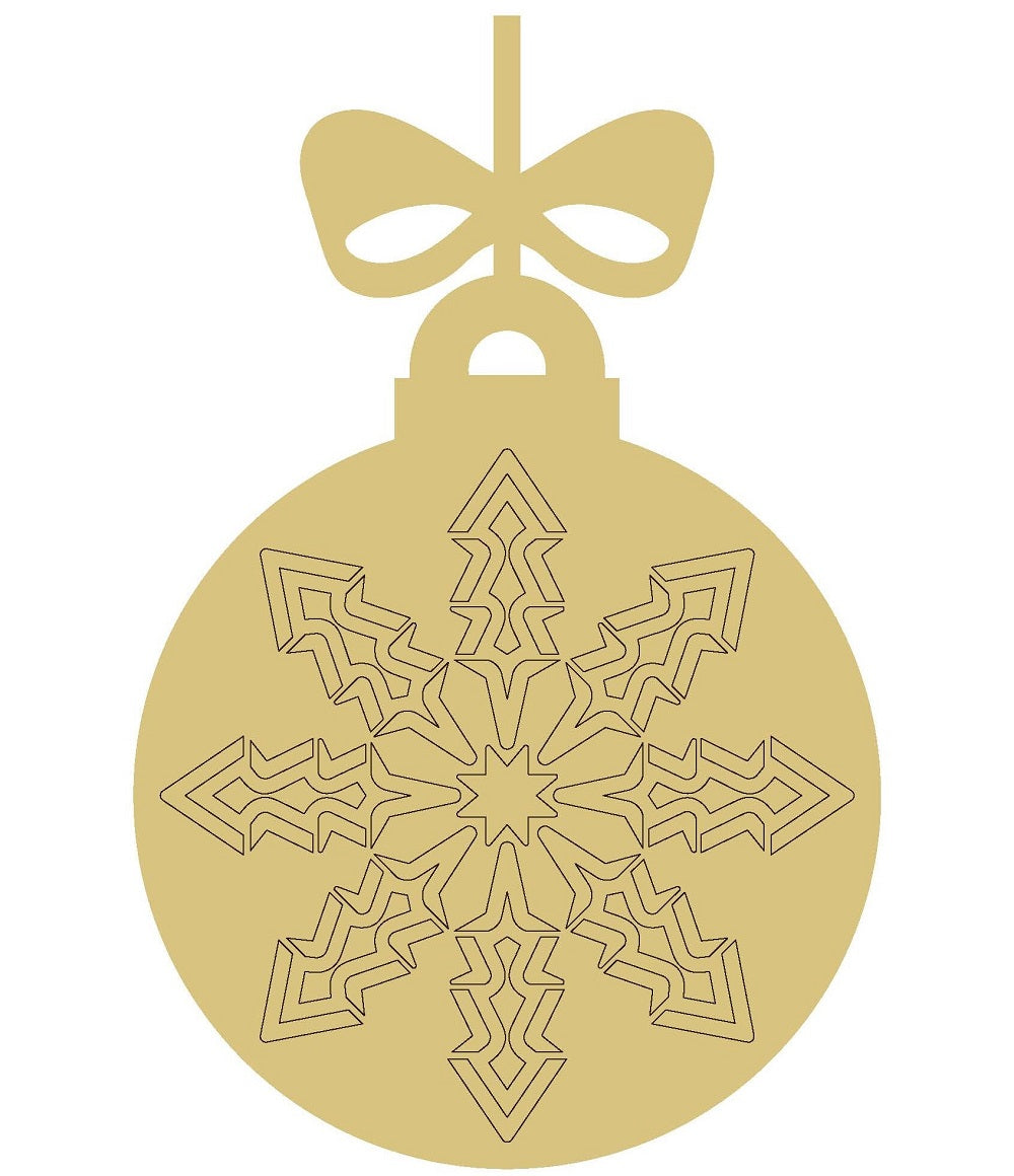 Design By Line Ornament MDF Cutout Snowflake With Ribbon - Unfinished For DIY
