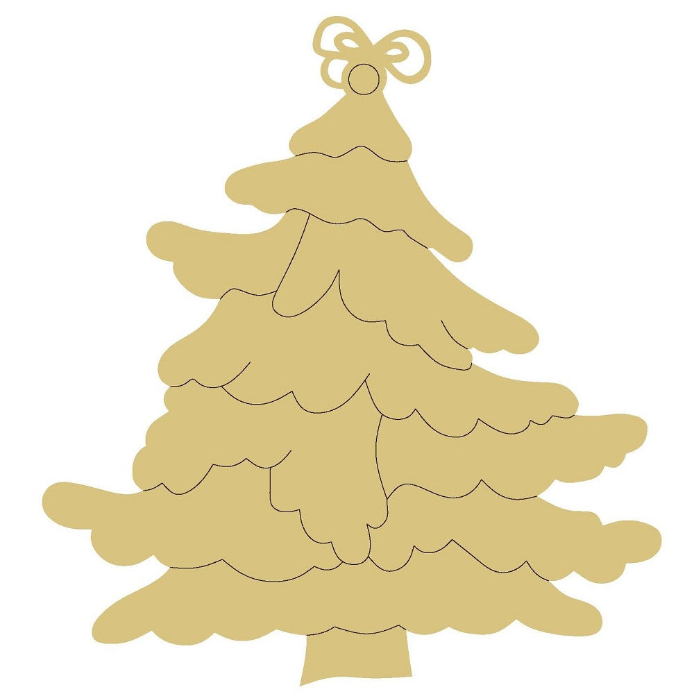 Design By Line Christmas Tree MDF Cutout With Bow - Unfinished For DIY