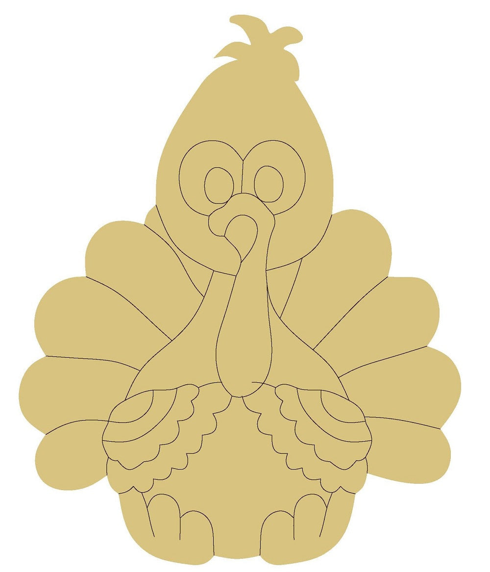 Design By Line Turkey MDF Cutout Laser-Etched Silhouette With Fan Tail - Unfinished For DIY