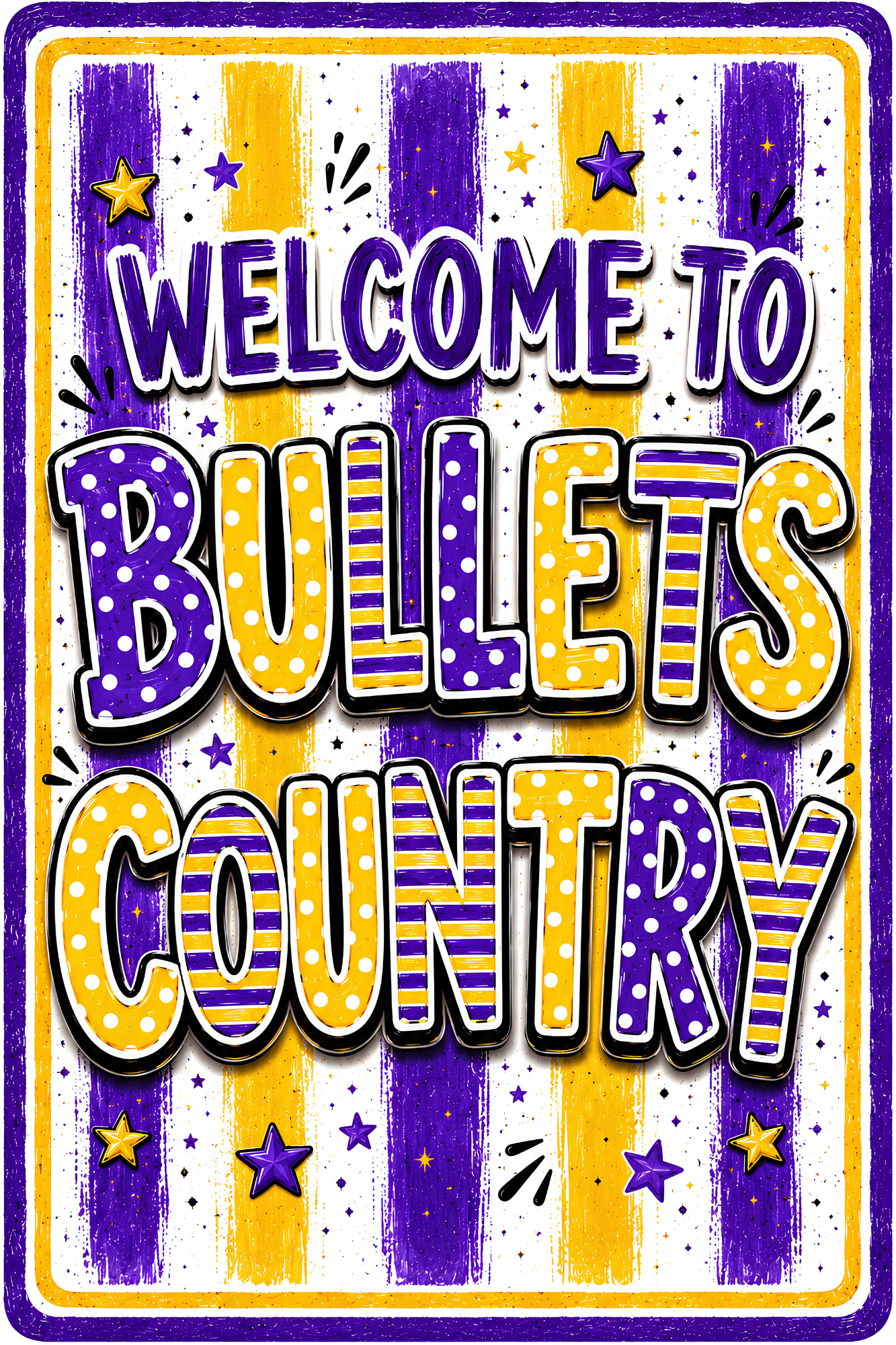 RICHELLA HOTARD PURPLE YELLOW WHITE WELCOM TO BULLETS COUNTRY