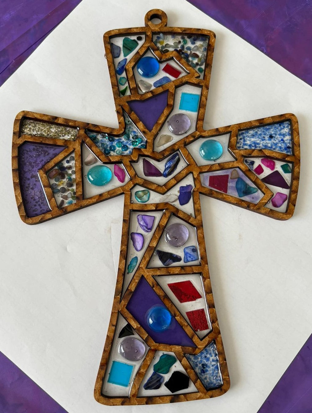 Faux Stained Glass Laser Cut Cross MDF Cutout Geometric Mosaic - Unfinished For DIY