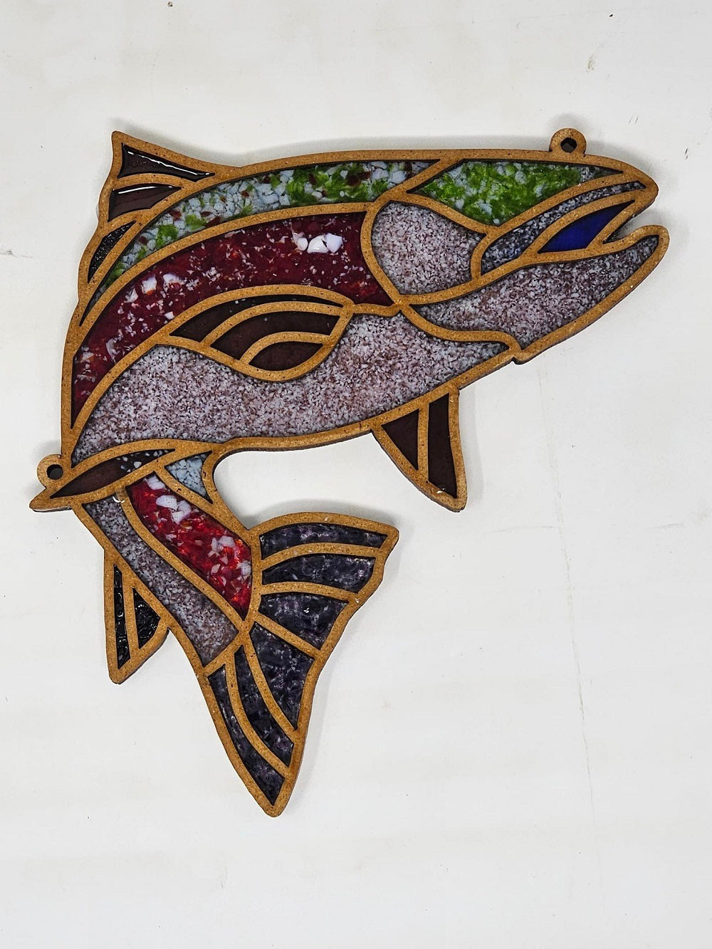 Faux Stained Glass Laser Cut MDF Cutout Fish Line Art - Unfinished For DIY