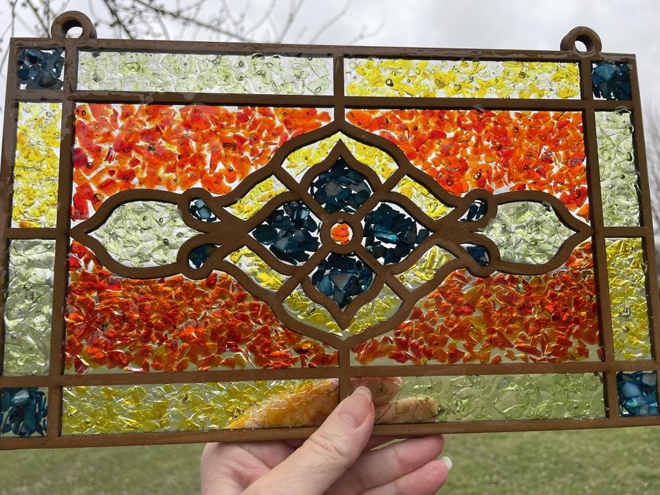 Faux Stained Glass Laser Cut MDF Cutout Rectangular Ornate Floral Diamond Lattice Centerpiece - Unfinished For DIY
