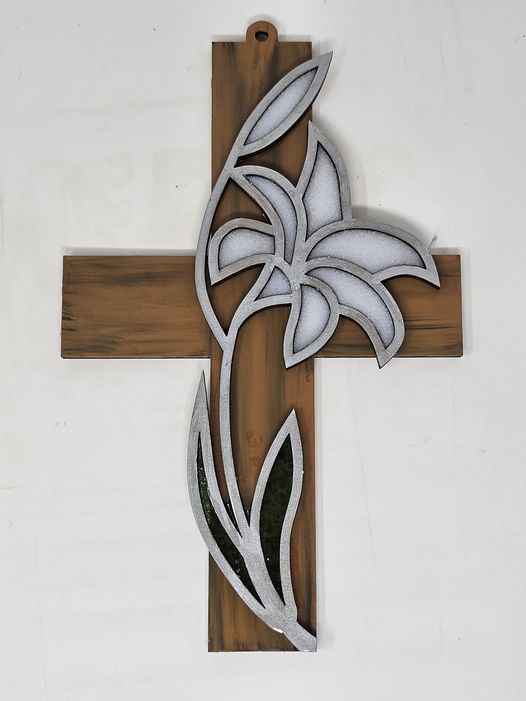 3D Laser Cut Cross MDF Cutout Floral Vine Overlay - Unfinished For DIY
