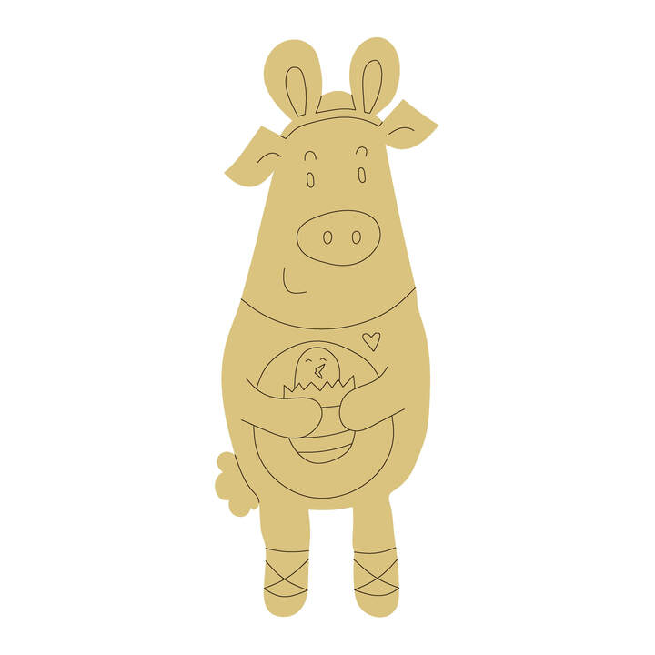Easter Pig Design By Lines Unfinished Wood Cutout Style 1
