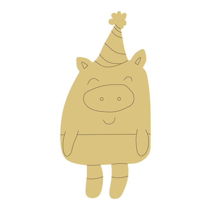 Birthday Pig Design By Lines Unfinished Wood Cutout Style 1