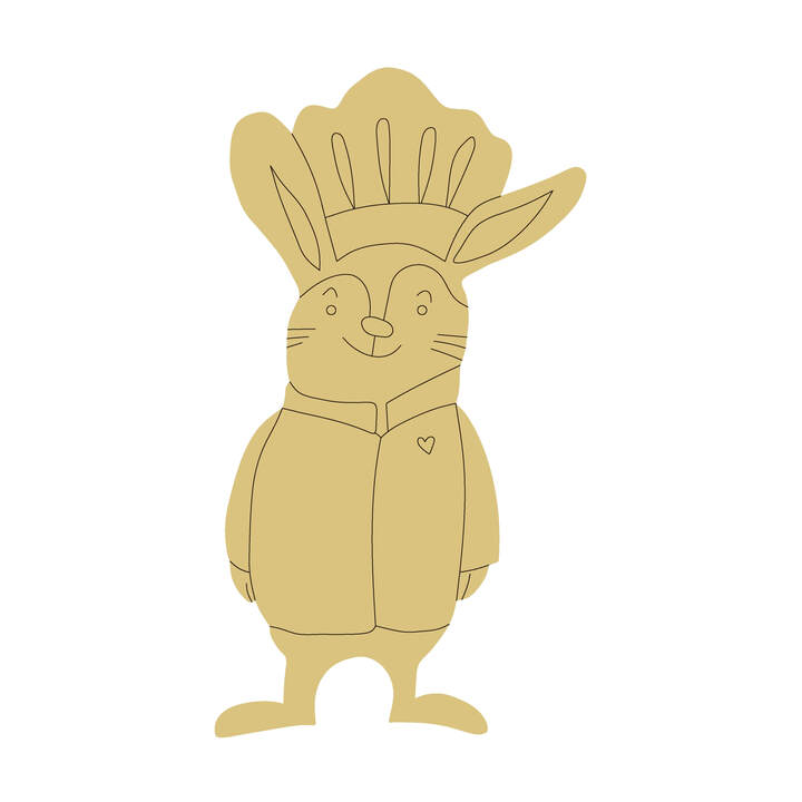 Chef Rabbit Design By Lines Unfinished Wood Cutout Style 1