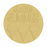 3D Round MDF Cutout Hello Summer Ice Cream Cones - Unfinished For DIY