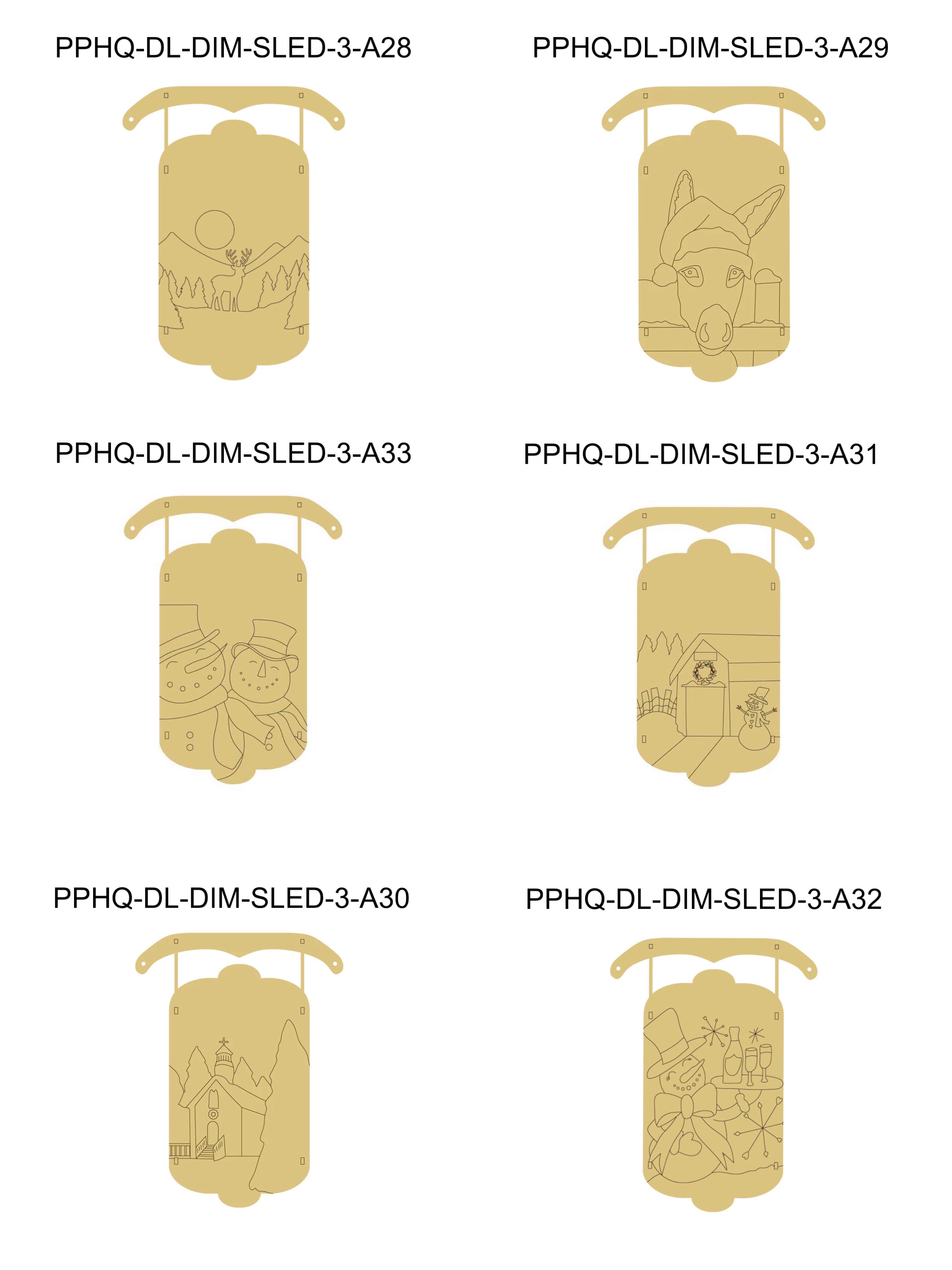 PPHQ Dimensional Sled Unfinished Wood Cutout Sample Pack 2