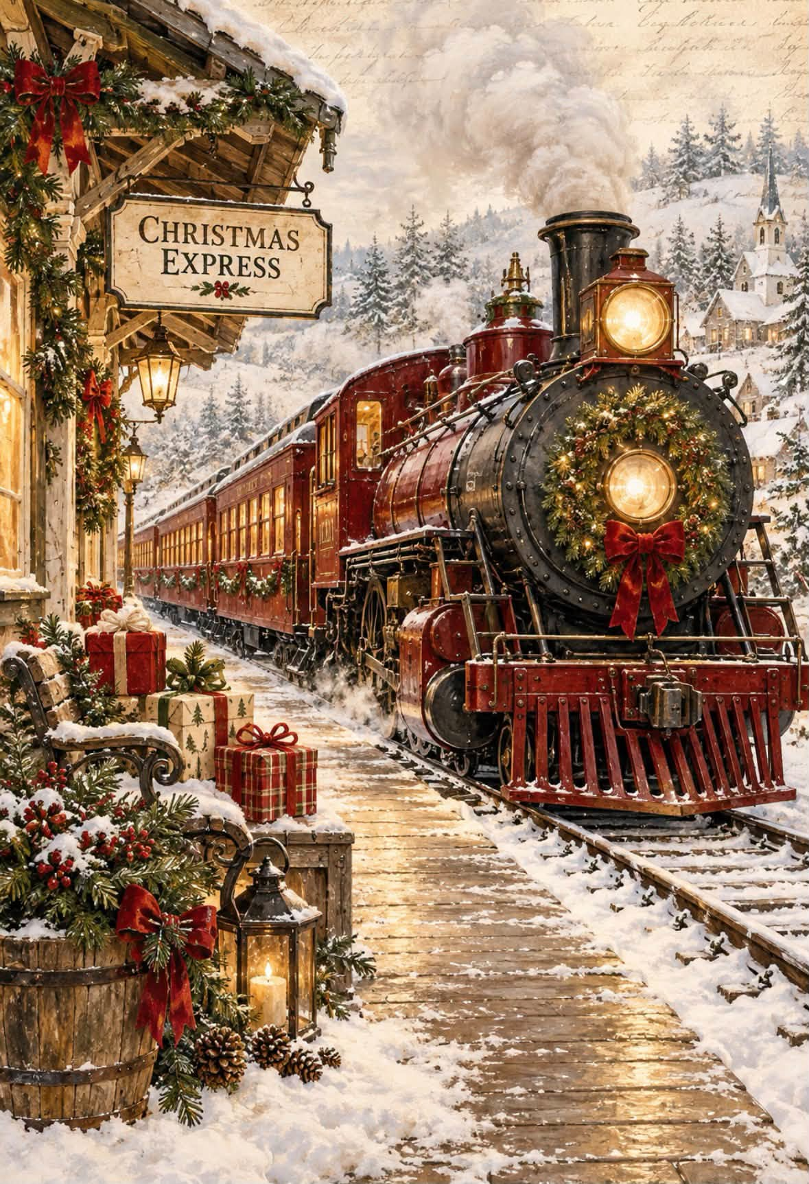 Print Ready Christmas Express Door Hanger –  Full Color MDF Front Door Decor
