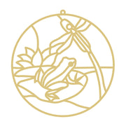 Faux Stained Glass Laser Cut MDF Cutout Frog on Lilly Pad With Dragon Fly - Unfinished For DIY