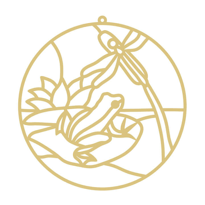 Faux Stained Glass Laser Cut MDF Cutout Frog on Lilly Pad With Dragon Fly - Unfinished For DIY
