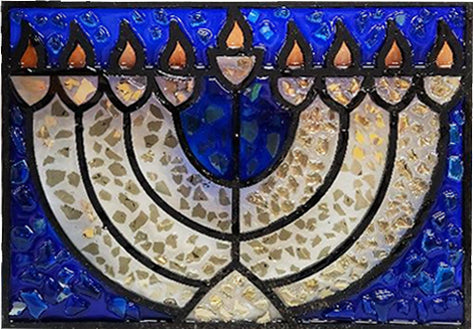 Faux Stained Glass Laser Cut Rectangle MDF Cutout Hanukkah Menorah - Unfinished For DIY