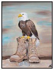 Noreen Knight EAGLE SITTING ONTOP OF MILITARY BOOTS