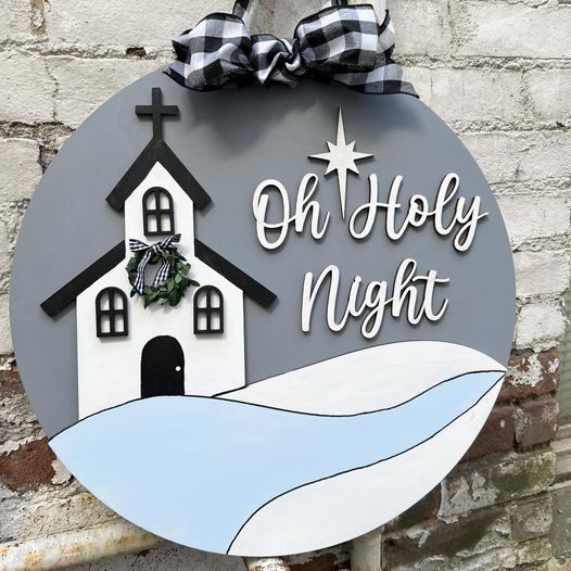 3D Round MDF Cutout Oh Holy Night Church Scene - Unfinished For DIY