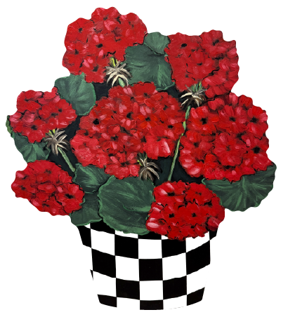 ASHLEY NICOLE DESIGNS RED GERANIUM IN CHECKERED POT