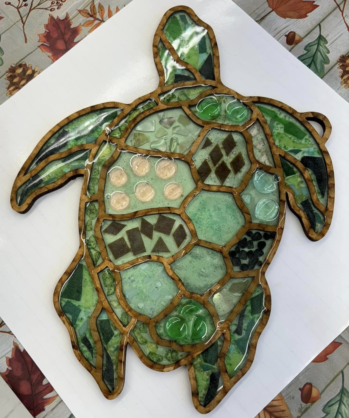 Faux Stained Glass Laser Cut Sea Turtle MDF Cutout Mosaic Shell Pattern - Unfinished For DIY