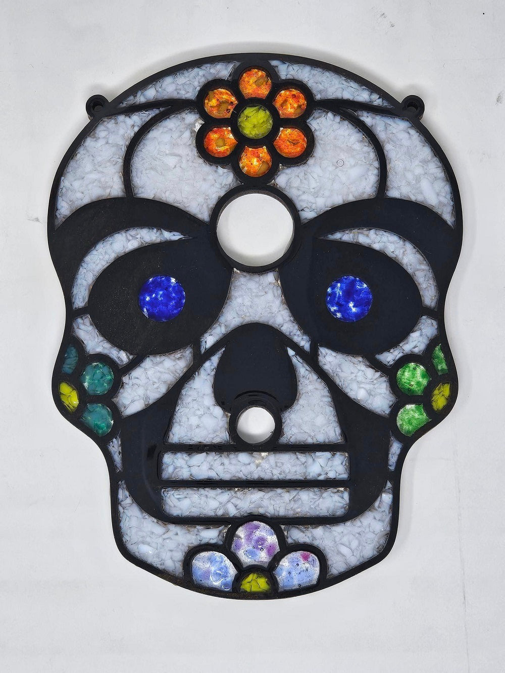 Faux Stained Glass Laser Cut MDF Cutout Skull Floral Sugar Skull Pattern - Unfinished For DIY