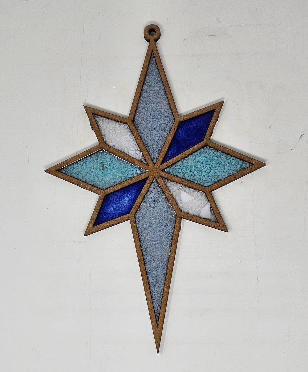 Faux Stained Glass Laser Cut Snowflake MDF Cutout Geometric Eight-Point Star Pattern - Unfinished For DIY