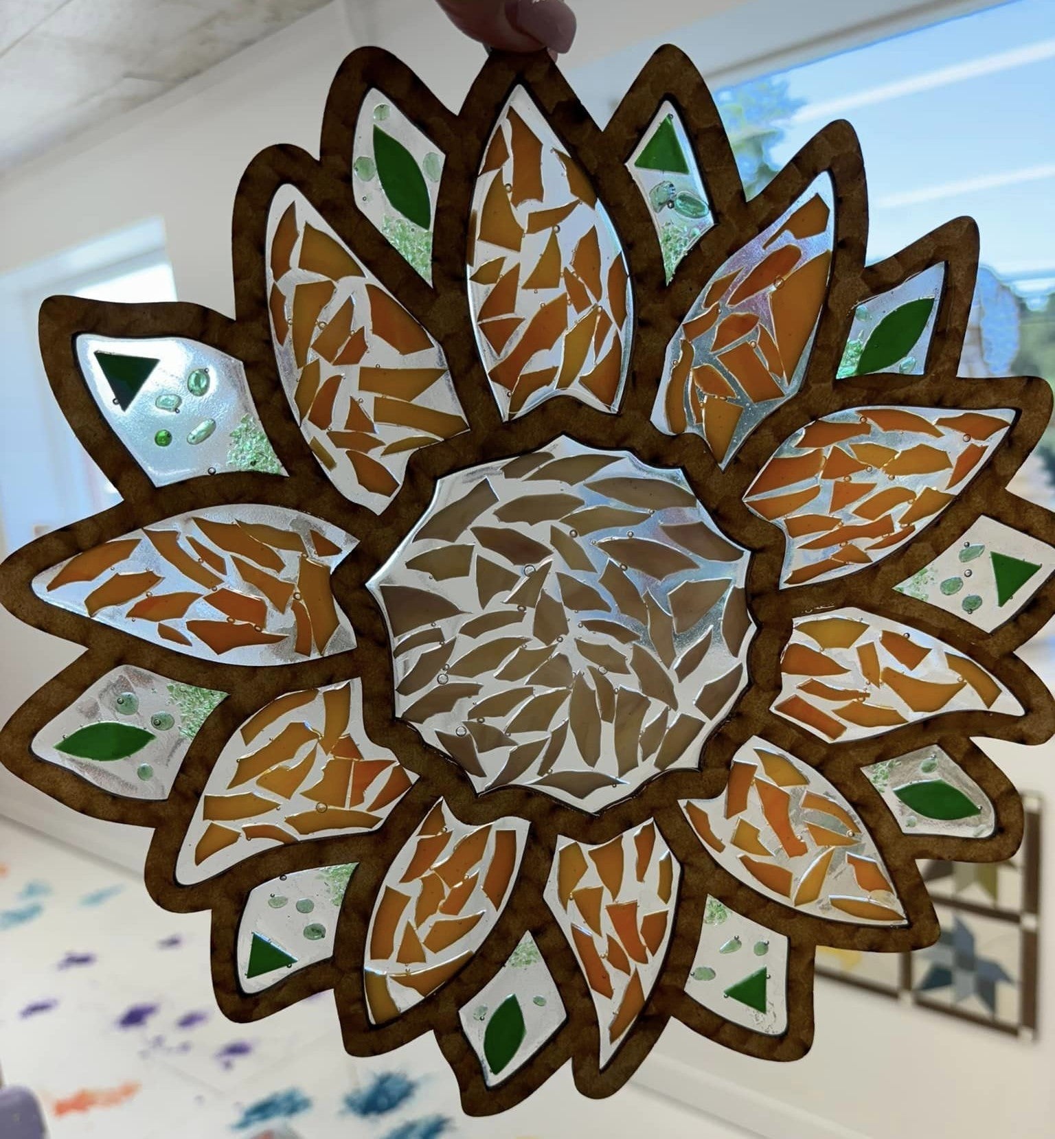 Faux Stained Glass Laser Cut MDF Cutout Sunflower Wreath Petal Mandala Design - Unfinished For DIY