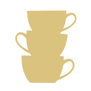 Basic Shape Stacked Teacups MDF Cutout Triple Cup Silhouette - Unfinished For DIY
