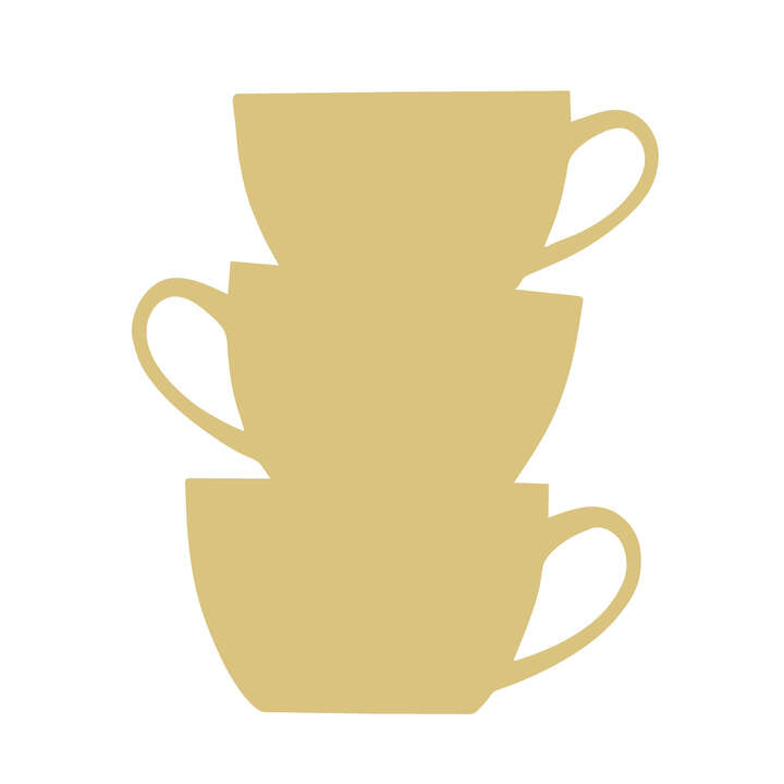 Basic Shape Stacked Teacups MDF Cutout Triple Cup Silhouette - Unfinished For DIY