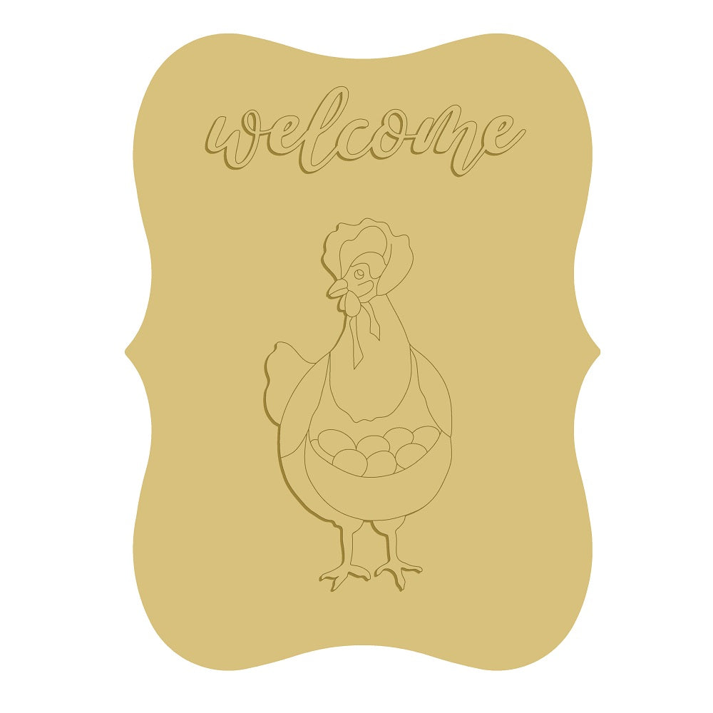 3D Welcome Chicken Plaque Unfinished Wood Cutout Style 30