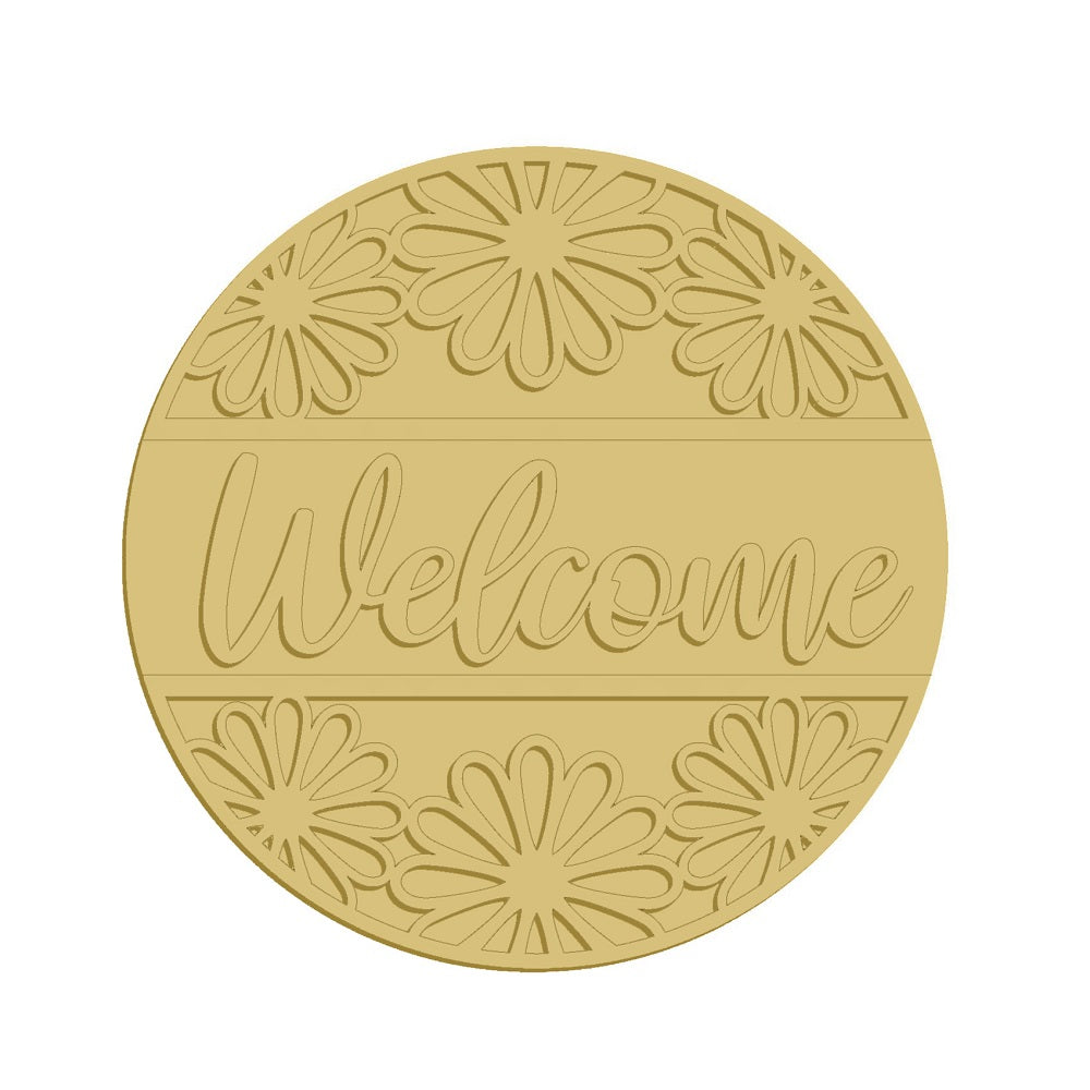 3D Floral Welcome Unfinished Wood Cutout Style 11