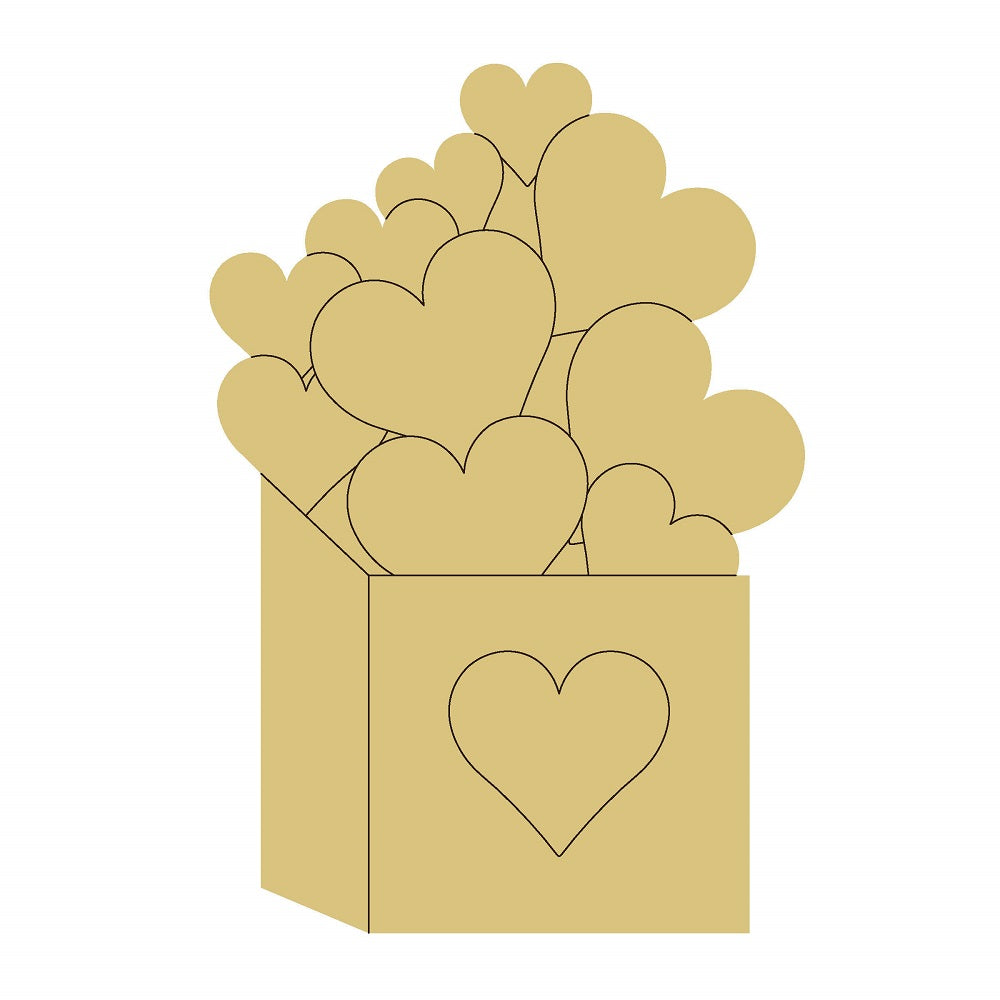 Box Of Hearts Design By Line Unfinished Wood Cutout Style 1