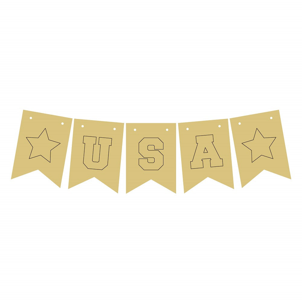 3D USA Banner Unfinished Wood Cutout Style 1
